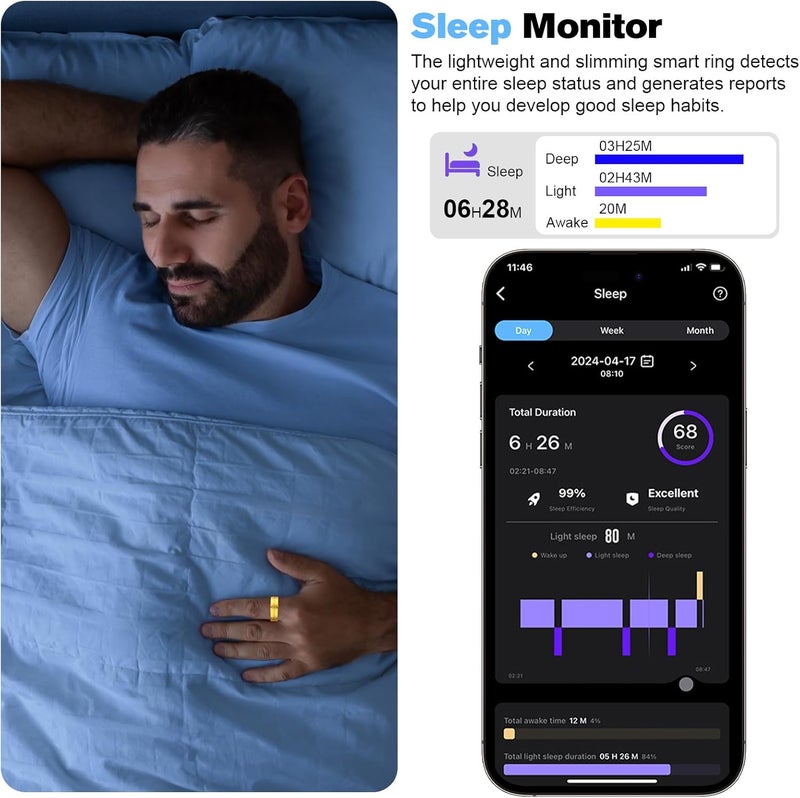 MagLoop Smart Ring Health Tracker for Men/Women,Fitness Ring Sleep Tracker,Fast Charging for Long-Lasting Use,for Pedometer Exercise,Monitor Sleep, Heart Rate, Stress,Waterproof (Gold, 11) - Image 4